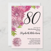 Pink Floral 80th Birthday Invitation in Blush Pink Einladung (Vorderseite)