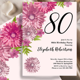 Pink Floral 80th Birthday Invitation in Blush Pink Einladung