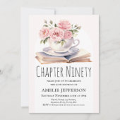 Pink Floral 90. Buch Thema Geburtstag Einladung (Vorderseite)