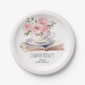 Pink Floral 90. Buch Thema Geburtstag Pappteller (Vorderseite)