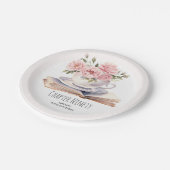 Pink Floral 90. Buch Thema Geburtstag Pappteller (Schrägansicht)