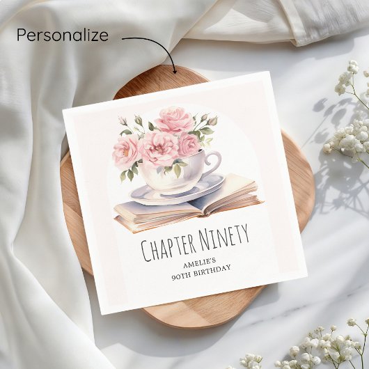 Pink Floral 90. Buch Thema Geburtstag Serviette