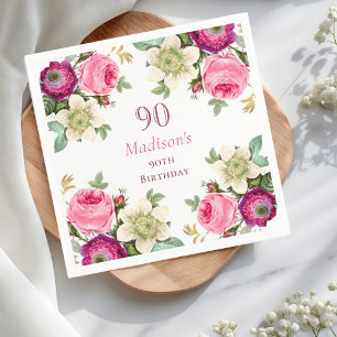 Pink Floral 90. Geburtstag Serviette