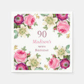 Pink Floral 90. Geburtstag Serviette (Vorderseite)