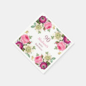 Pink Floral 90. Geburtstag Serviette (Ecke)
