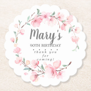 Pink Floral 90. Geburtstag Vielen Dank Untersetzer
