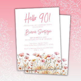 Pink Floral 90. Geburtstagsparty Einladung
