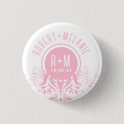 Pink Floral Accent Wedding Coaster Button (Vorderseite)