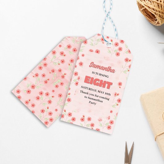 Pink Floral Achte Geburtstag Custom Gastgeschenk Geschenkanhänger