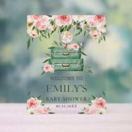 Pink Floral Adventure Journey Baby Dusche Willkomm Acrylschild