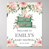 Pink Floral Adventure Journey Baby Dusche Willkomm Poster (Vorne)