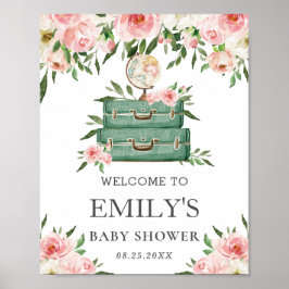 Pink Floral Adventure Journey Baby Dusche Willkomm Poster