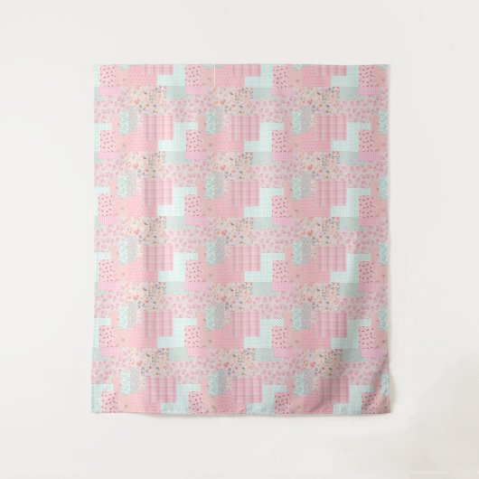 Pink Floral Aesthetic Tapestry | Romantic Wall Dec Wandteppich (Vorderseite)