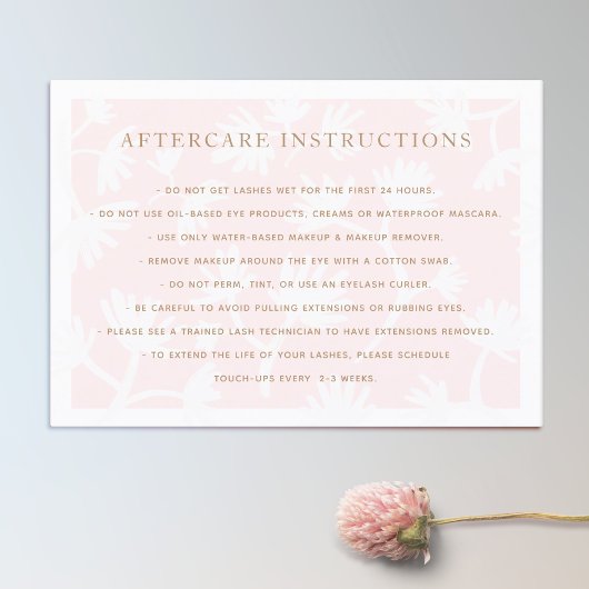Pink Floral AfterCare für Lash Extensions Salon Visitenkarte
