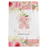Pink Floral Alphabet Blocks Baby Showtypografie Mittlere Geschenktüte (Rückseite)