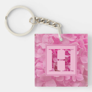 Pink Floral Alphabet Letter "H" Acrylischer Schlüs Schlüsselanhänger