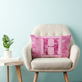 Pink Floral Alphabet Letter "H" Lumbar Pillow Lendenkissen