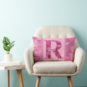 Pink Floral Alphabet Letter "R" Lumbar Pillow Lendenkissen