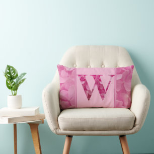 Pink Floral Alphabet Letter "W" Lumbar Pillow Lendenkissen