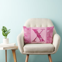 Pink Floral Alphabet Letter "X" Lumbar Pillow