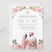Pink Floral Anand Karaj Indian Sikh Wedding Einladung (Vorderseite)