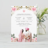 Pink Floral Anand Karaj Indian Sikh Wedding Einladung (Stehend Vorderseite)