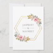 Pink Floral Anand Karaj Indian Sikh Wedding Einladung (Rückseite)