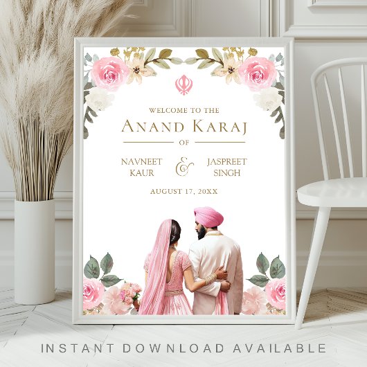 Pink Floral Anand Karaj Sikh Wedding Willkommensze Poster