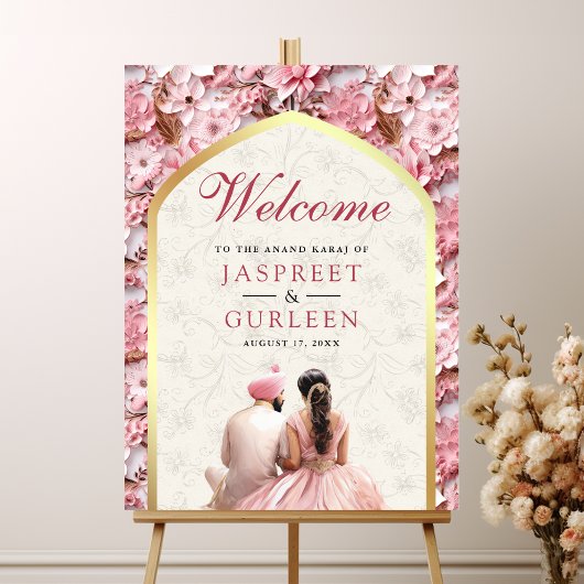 Pink Floral Anand Karaj Sikh Wedding Willkommensze Poster