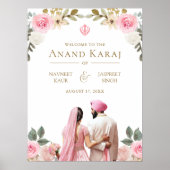 Pink Floral Anand Karaj Sikh Wedding Willkommensze Poster (Vorne)