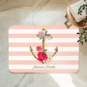 Pink Floral Anchor Nautical Stripes Individuelle N Badematte