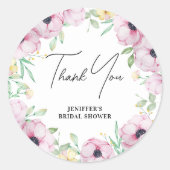 Pink Floral Anemone Brautparty Vielen Dank Runder Aufkleber (Vorderseite)