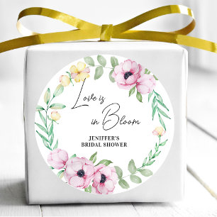 Pink Floral Anemone Liebe ist im Bloom Brautparty Runder Aufkleber