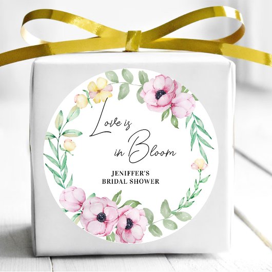 Pink Floral Anemone Liebe ist im Bloom Brautparty Runder Aufkleber