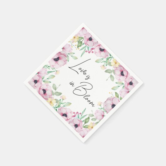 Pink Floral Anemone Liebe ist im Bloom Brautparty Serviette (Ecke)