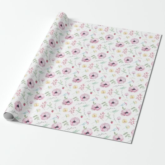 Pink Floral Anemones Geschenkpapier (Ungerollt)