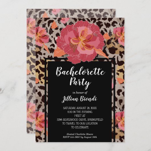 Pink Floral Animal Print Bachelorett Einladungen (Vorne/Hinten)