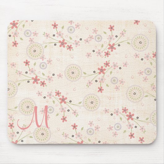 Pink Floral anpassbare Monogram Maus Pad Mousepad (Vorne)