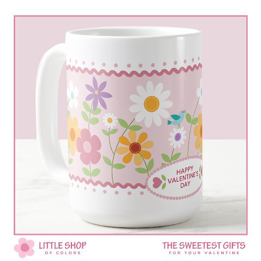 Pink Floral Anpassbarer Valentinstag Kaffeemaschin Kaffeetasse