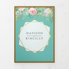 Pink Floral Aquamarin Wedding Fab ELEGANT Dreifach Gefaltete Einladung