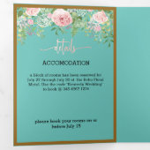 Pink Floral Aquamarin Wedding Fab ELEGANT Dreifach Gefaltete Einladung (Innen Erste Seite)