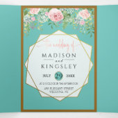 Pink Floral Aquamarin Wedding Fab ELEGANT Dreifach Gefaltete Einladung (Innenseite Mitte)