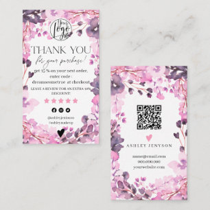 Pink floral Aquarell Bestellung Vielen Dank Visitenkarte