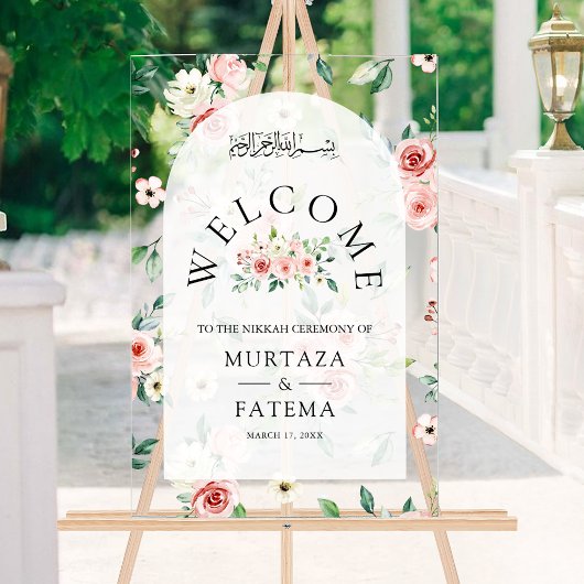 Pink Floral Arch Muslim Wedding Welcome Acrylschild