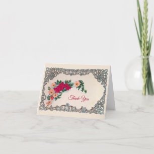 Pink Floral Art Nouveau Thank You Card Dankeskarte