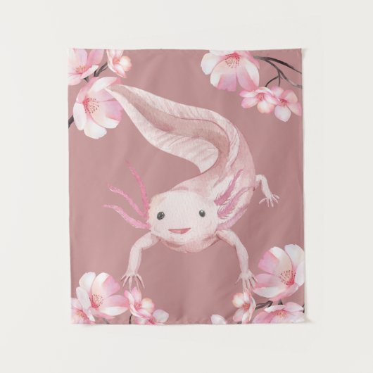 Pink Floral Axolotl Tapestry Wandteppich (Vorderseite)