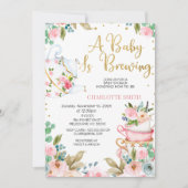 Pink Floral Baby Brewing Baby Shower Einladung (Vorderseite)