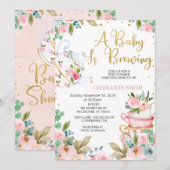 Pink Floral Baby Brewing Baby Shower Einladung (Vorne/Hinten)