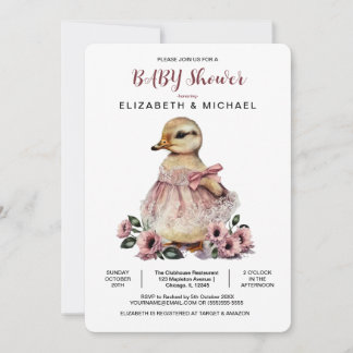Pink Floral Baby Duck Baby Duck Baby Show for Girl Einladung