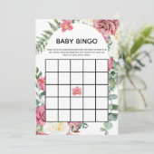 Pink Floral Baby Dusche Baby Bingo Card (Stehend Vorderseite)